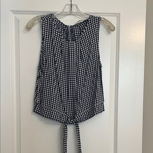 LOFT Navy and White Checkered Sleeveless Blouse